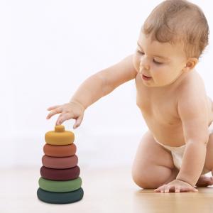  Custom Kids Learning Intellectual Building Blocks Baby Round Silicone Stacking Toys Manufactures