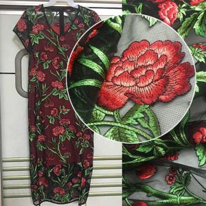 China 3D Rose Flower Embroidered Mesh Wedding Lace Fabric By The Yard For Women Dress on sale