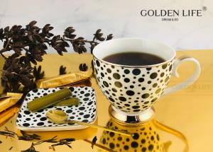  Fine Bone China Spot With Real Gold Design With 9.5cm Square Dish Footed Coffee Mug Manufactures