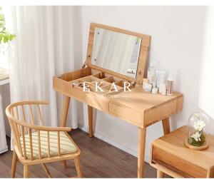 China Modern New Design Bedroom Desk Solid Wood Simple Multifunctional Dressing Table With Folding Mirror  FL-W018 on sale