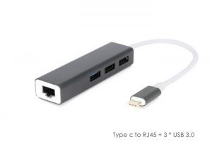 China QS MLTUSB3109, Type C USB-C to 3-Port USB 3.0 Hub with RJ45 Gigabit Ethernet  Adapter on sale