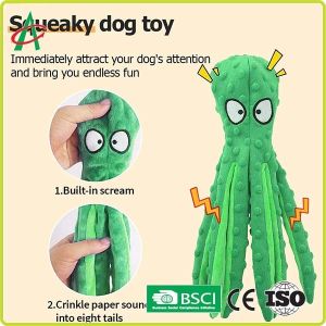 Custom Octopus Durable Indestructible Plush Dog Toys With Squeakers