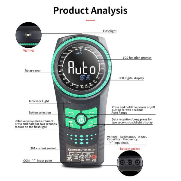 Kaemeasu 10D Smart Rotary Knob Multimeter Voltage Meters Detector Multimetro Smart Multimeter Digital Multimeters
