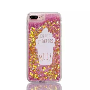 TPU Ice Cream Shape English Word Pasted Glitter Flash Quicksand Back Cover Cell