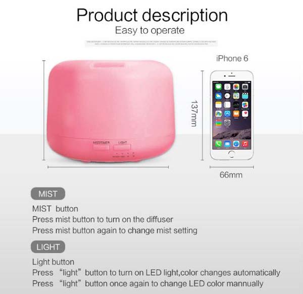 500ml Aromatherapy Essential Oil Diffuser Humidifier Room Decor Lighting with 7 LED Color