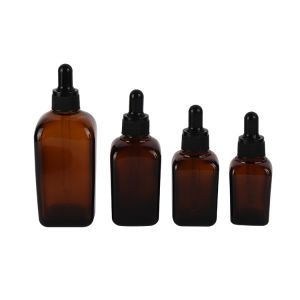 China Customizable Cosmetic Dropper Bottle 5ml 10ml 15ml 20ml 30ml 50ml 100ml Square Glass Dropper Bottles on sale