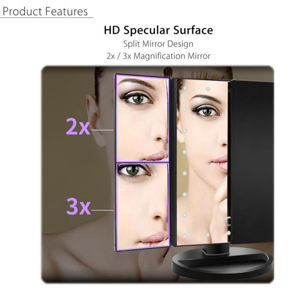 ABS Materials Mirror Desktop trifold led vanity touch sensor makeup cosmetic mirror