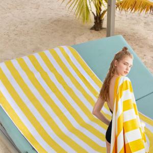  Eco Friendly Sandless Microfibre Yellow Striped Beach Towel With Logo Manufactures