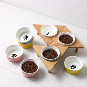  Anti Corrosion Elevated Ceramic Cat Bowls , Ceramic Dog Feeding Bowls With Wood Frame Manufactures