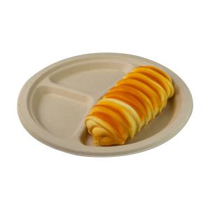  Bagasse 3 Compartment Paper Plates Recyclable Disposable Plates Round Restaurant Manufactures
