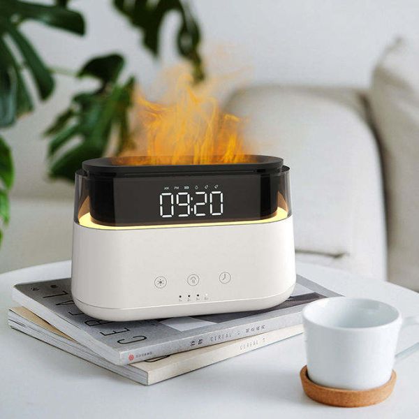 LED Clock Flame Humidifier Flame Multifunctional Humidifier for Home Office Spa Yoga Essential Oil Aroma Diffuser