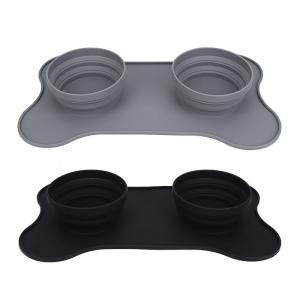 China Portable Silicone Collapsible Double Dog Bowl Tray For Feeding on sale