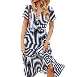 China Fancy Beach Loose Short Sleeve Maxi Dresses Plain Dyed Square Collar on sale
