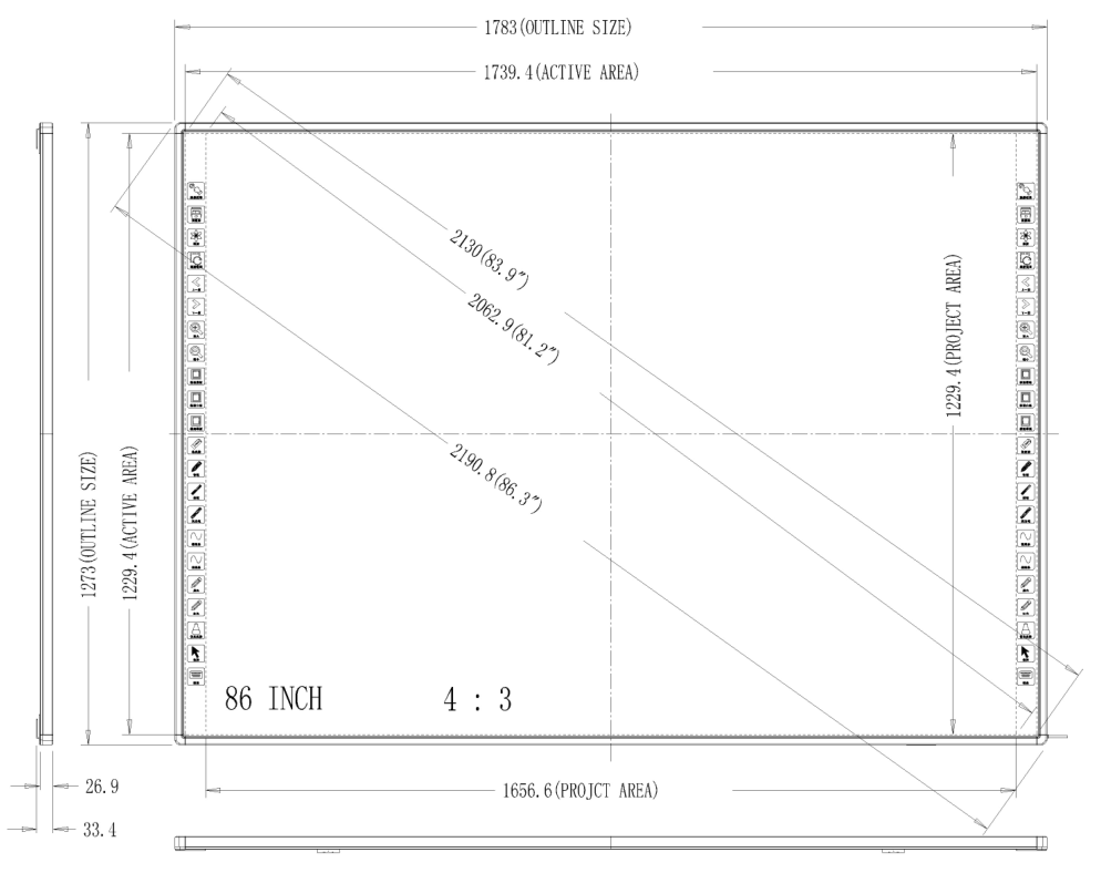 86 Inch Smart USB Interactive Whiteboard Teaching With Projector Ycltouch
