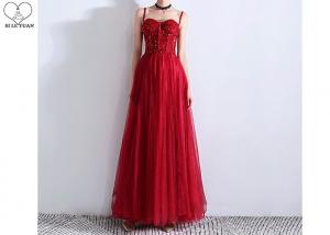 China Beaded Red Ball Gown Dress Sleeveless Heart Shaped Bust Sweep Train Tulle Type on sale