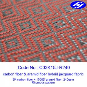  Jacquard Woven Carbon Aramid Fabric / Red Carbon Fiber Cloth With Rhombus Pattern Manufactures