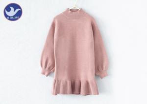 China Turtle Neck Little Girl Sweater Dressess , Girls Long Sleeve Dresses Ruffle Frill Bottom on sale