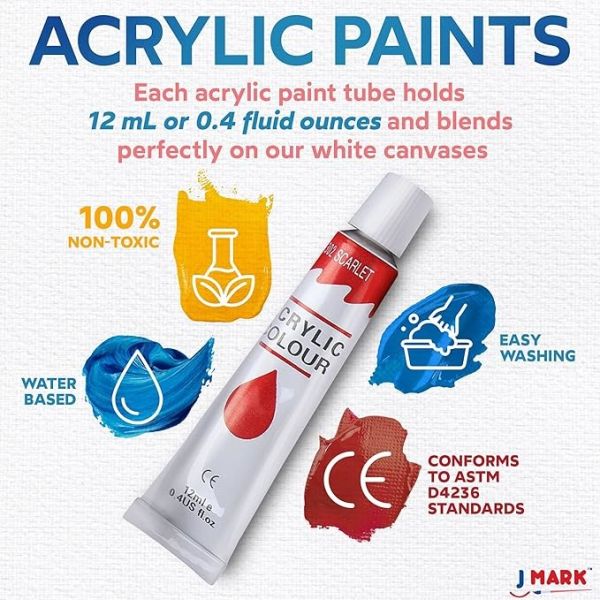 OEM 12 Colors Acrylic Paint Set For Canvas With Butter Consistency Great Coverage