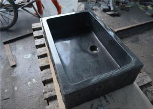 China Dark Grey Granite Bathroom Basin , High End Rectangular Stone Sink on sale