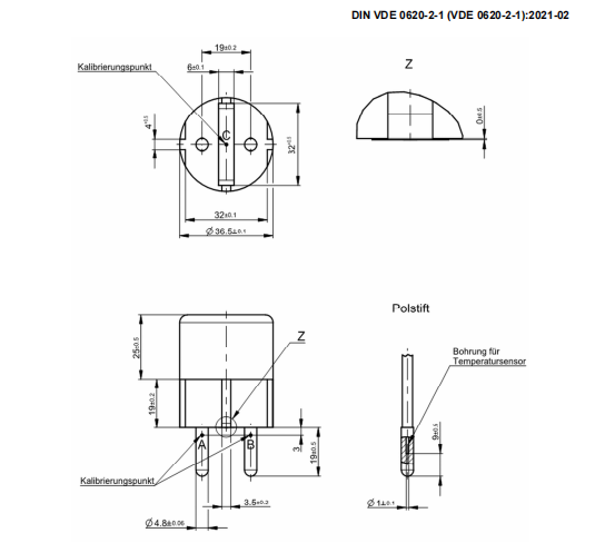 DIN VDE 0620-2-1:2021-Bild 16A CuZn39 Pin Test Plug For Temperature Rise