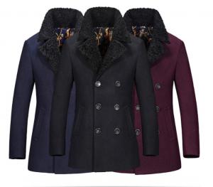  Regular Length Mens Wool Coat With Fur Collar , Mens Double Breasted Trench Coat Manufactures