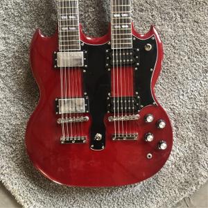 China Custom high quality 12 string+6 string double head electric guitar in Wine red Red SG guitar Gold hardware on sale