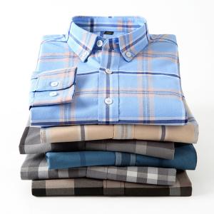 China Button Down Collar Casual 100% Cotton Oxford Men's Long Sleeve Plaid Shirt for Autumn on sale