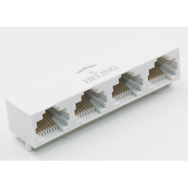 White Color RJ45 Modular Jack 1 x 4 Ports Right Angle Tab Up THT Mounting