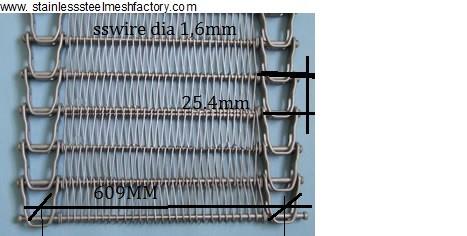 Quality SS304 Spiral Conveyor Belt, Wire Diameter: 1.6mm, 25cm Rod Pitch, 24Inch Wide for sale