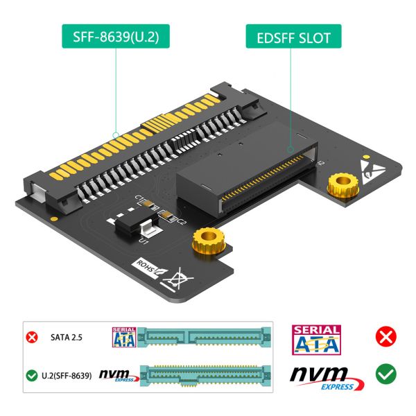 U.2 SFF-8639 to NVMe Ruler 1U GEN-Z EDSFF Short SSD E1.S Carrier Adapter Upgrade