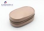 Oval Shape Custom Leather Cosmetic Bag Simple Fashion Design With Metal Zipper