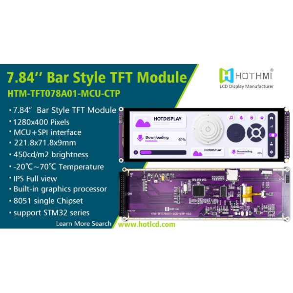 7.84 Inch Bar Capacitive Touch IPS TFT LCD Display 1280x400