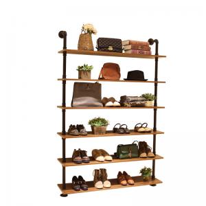  Wood / Metal Indoor Shoe Rack Display Shelves Modern 6 Layers Store Fittings Manufactures