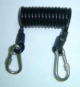 China 5.0mm strong black carabina hook spring stretchy coil tool lanyard strap to secure safe on sale