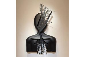  145cm H Fiberglass Abstract Figure Wall Art Sculpture Black Matt Finish Manufactures