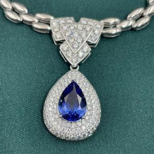  CZ Corundum Blue Sapphire Stone Pendant Round Shape For Girlfriend Manufactures