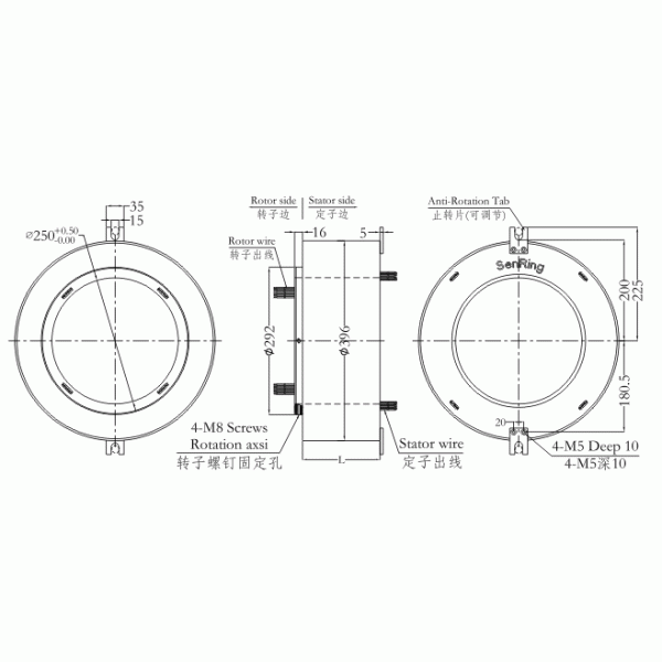 h250396 series H250396 Series(Hollow Shaft)Through Hole Slip Ring slip ring Drawing