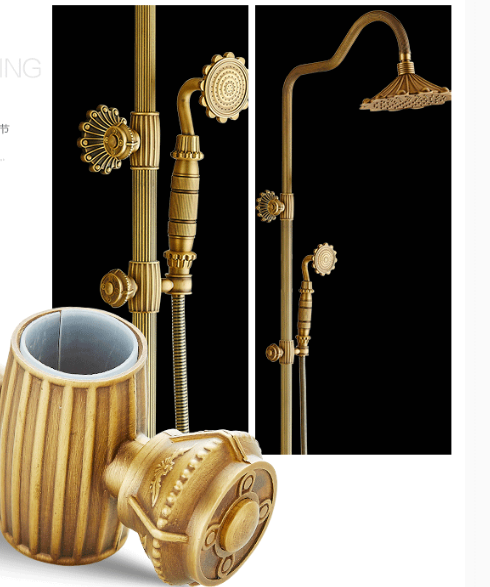 Retro Bronze Carved Wall Mounted Rain Shower Faucets