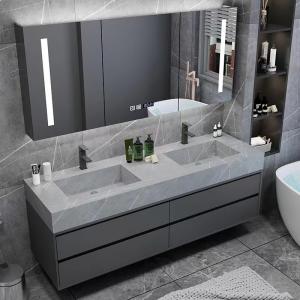 China OEM/ODM Wall Mount Floating Bathroom Vanity Sink Slate Top Solid Wood on sale