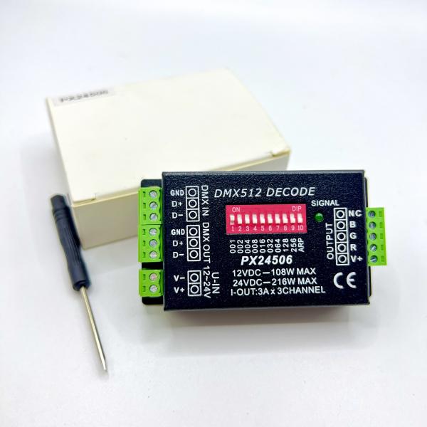 Quality DC 12V LED DMX Decoder , Px24506 Dmx512 Decoder For RGB Strip Lights for sale