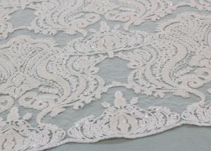  Ivory Sequin Lace Fabrics , Embroidered Bridal Lace Fabrics For Wedding Dresses Manufactures